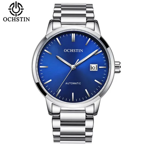 Лидирующий бренд Мужские часы стальные автоматические механические часы модные роскошные мужские часы Relogio Masculino спортивные деловые наручные часы подарок - Цвет: Silver Royal Blue