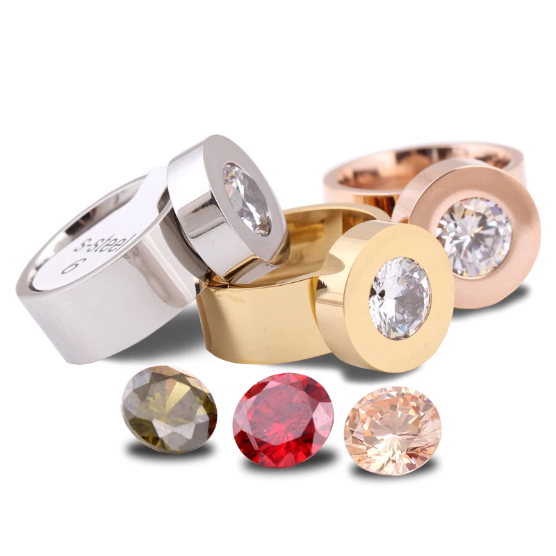 Кольцо женское из титановой стали с кристаллами 4 цвета|titanium steel ring|crystal ringbrand rings for