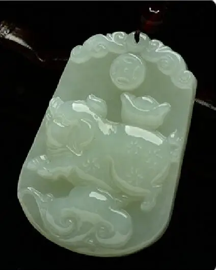 

Natural Real HeTian Yu Pendants Chinese Ancient Zodiac Boar Carved Lucky Pendant Necklace + certificate Fine Jewelry
