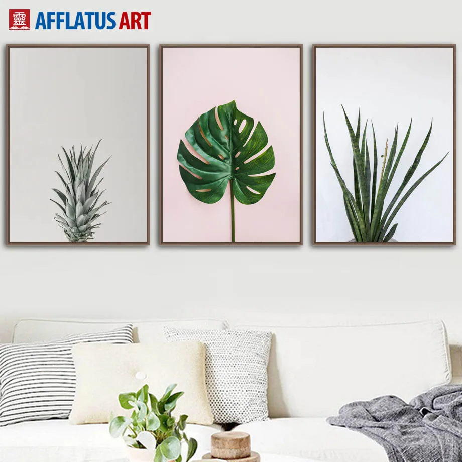 Натуральный Monstera Ананас листья стены искусства холст живопись плакат и печать