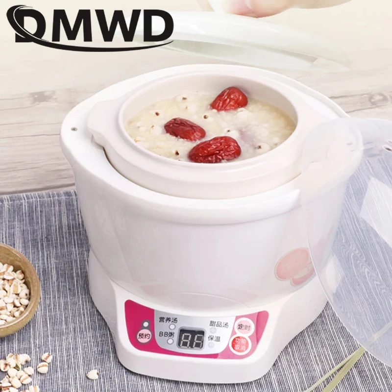 DMWD Electric Slow Cooker 0.7L Mini Intelligent Ceramic Timing Thermal