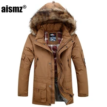 Aismz мужское толстое теплое зимнее пальто из мягкой ткани мужской пуховик Тонкий Средний-длинный мульти-карман утка пальто военные куртки мужские парки