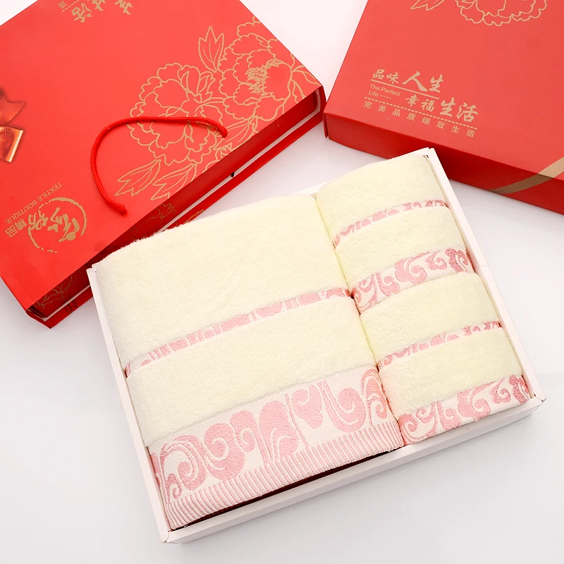 Wedding Bath Towel 3piece Gift Box Set Moon Red Birthday Group Buy Back Gift Companion Gift Pure Cotton Custom Wholesale B6T673 - Цвет: 10