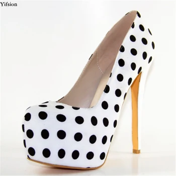 

Olomm New Arrival Women Polka Dot Pumps Sexy Stiletto High Heel Pumps Fashion Round Toe White Party Shoes Women US Size 4-10.5