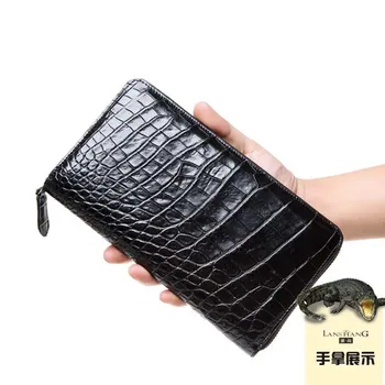 

lanshang 2018 Real crocodile leather purse alligator men clutch bag real leather handbag multi-card luxurious men's purse black