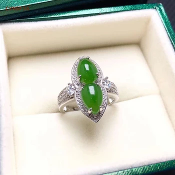 

CYNSFJA Real Certified Natural Hetian Jasper 925 Sterling Silver Handmade Amulets Rings Green High Quality Resizable Best Gifts