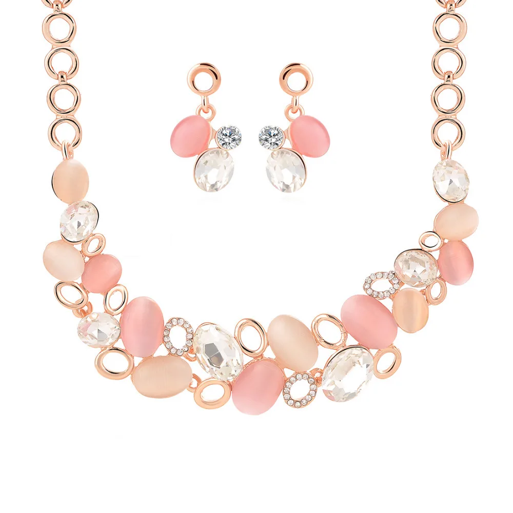 

colorful crystal White stone Rhinestone earring necklace set beads wedding party Jewelry Sets for female