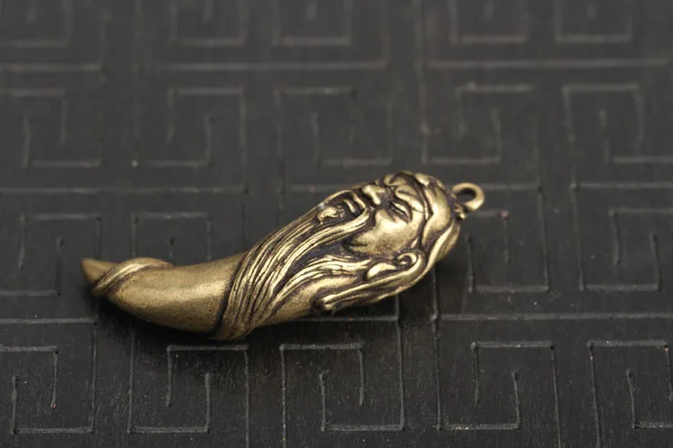 Brass Guan Gong Head Statue Keychains (3)