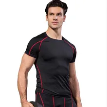 Мужская спортивная быстросохнущая фитнес-усиленное сжатие, футболки для бега, мужские однотонные спортивные футболки с коротким рукавом, Спортивная футболка
