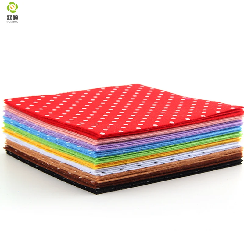 Print Polka Dot Polyester Felt Fabric 1mm Thickness 15x15cm 10Colors N-10S2 DIY Handmade Sewing Home Decor Material