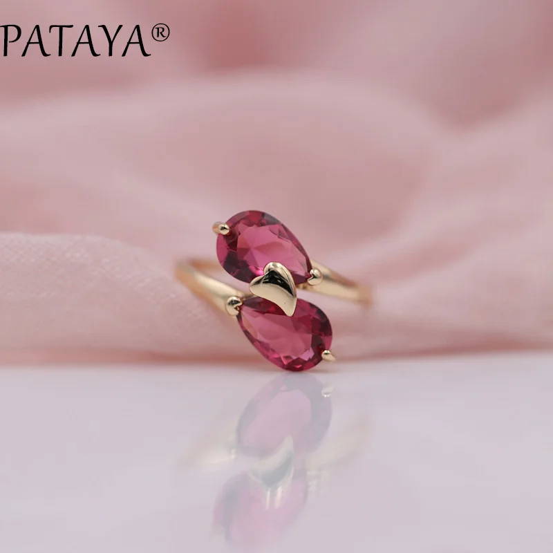 PATAYA, новинка 585, розовое золото, романтические свадебные ювелирные наборы, роза, капля воды, натуральный циркон, серьги, кольцо, набор, эксклюзивный дизайн