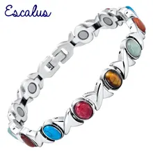 Escalus классический Магнитный женский браслет из нержавеющей стали красочные камни тигровый глаз дамские модные браслеты браслет Шарм