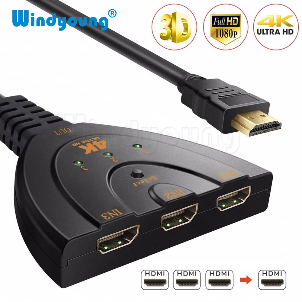

HDMI Splitter 4K*2K 3D Mini 3 Ports Switcher Cable 1.4b 1080P for DVD HDTV Xbox PS3 PS4 3 in 1 out Port Hub HDMI AUTO Switch