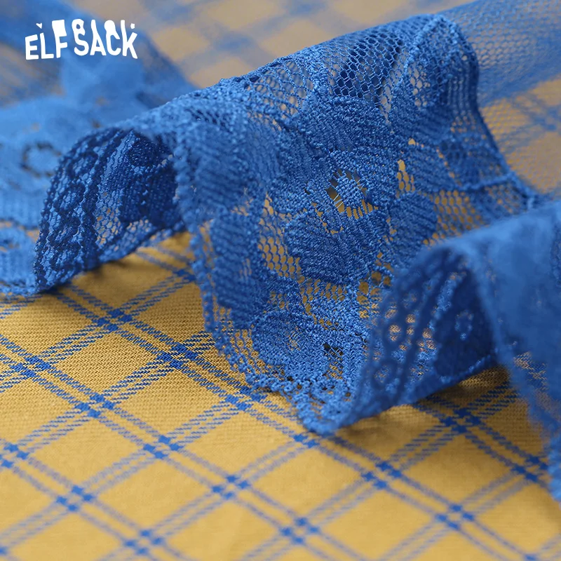Женская винтажная клетчатая юбка ELF SACK голубая повседневная трапециевидная с