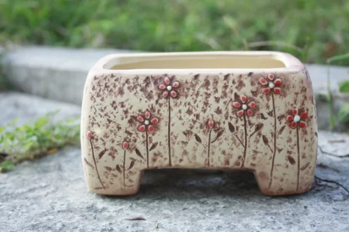 Korean Style Ceramic Hand Painted Rectangular Desktop Flower Pot Korean Style Ceramic Hand Painted Rectangular Desktop Flower Pot Home Garden Decoration Tabletop Tub Planter