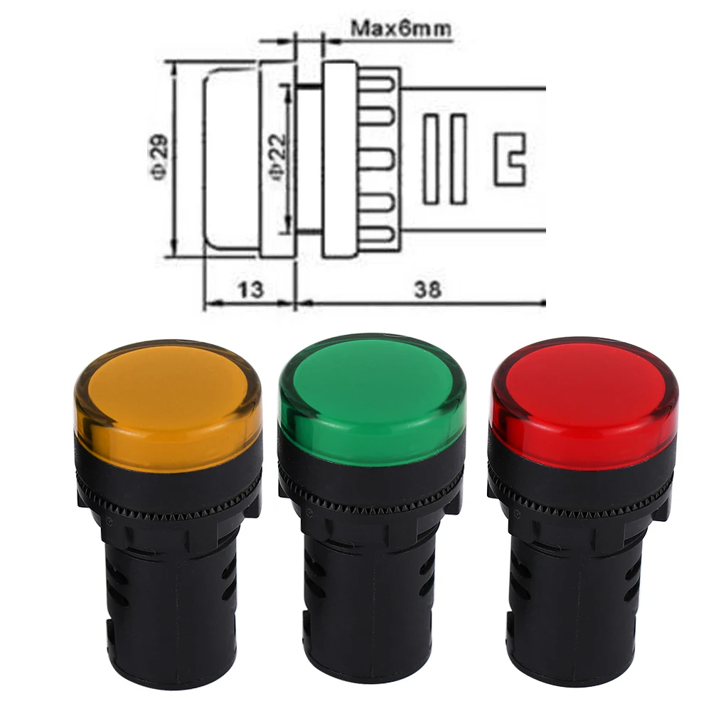 1 шт., 5 В, 12 В, 24 В, 110 В, 220 В, 22 мм, светодиод для монтажа на панель, индикатор питания, сигнальный светильник, лампа AD16-22, красный, синий, белый, зеленый, желтый