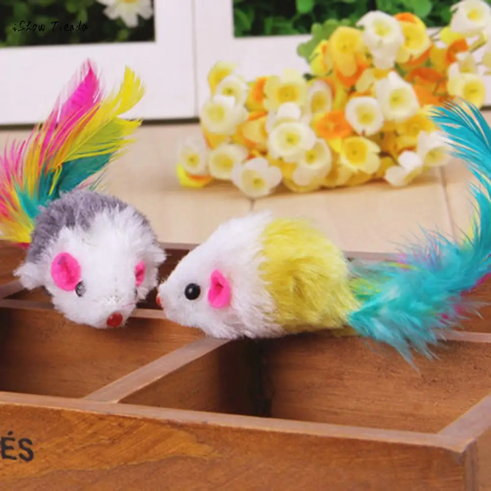 New Hot 3PCS Furry Mouse Cat Kitten Real Fur Gravel Sounds Cute Toy