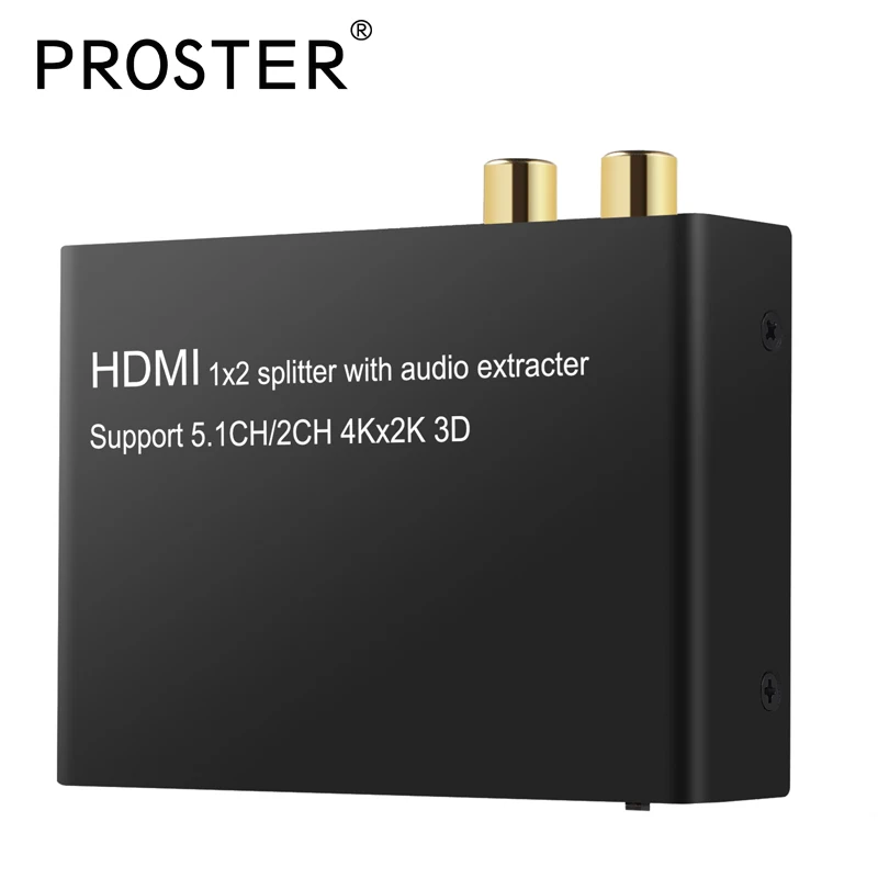 

Proster 1x2 HDMI Splitter with Audio Extractor Adopt 24bit 192KHz DAC Support 5.1 CH Dolby AC3 DTS 2CH With UK Power Adapter
