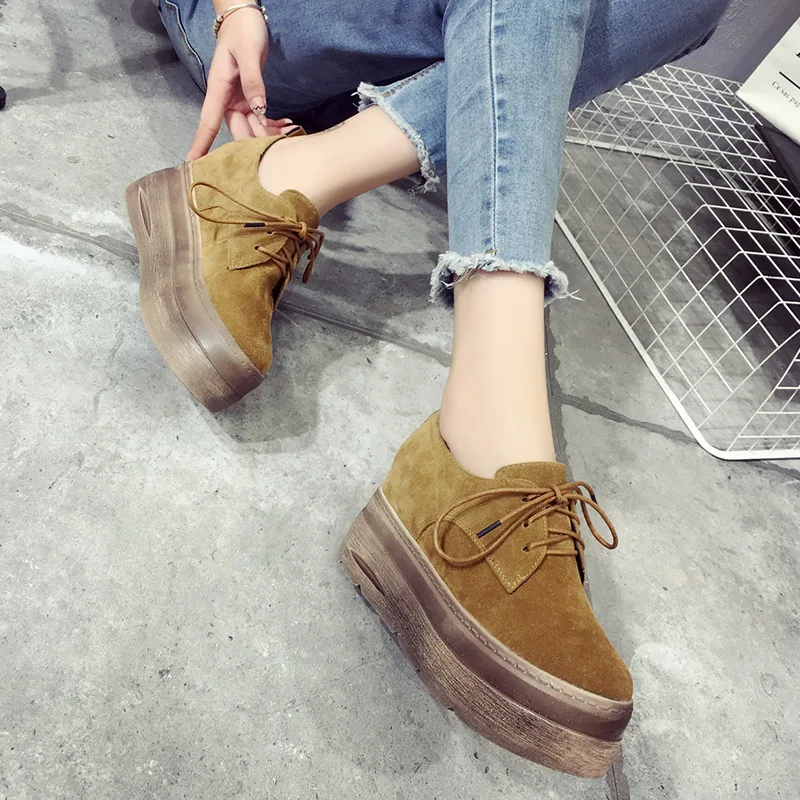 Europea de marcas de lujo plataforma de la mujer atan para arriba los  zapatos de cuero de gamuza zapatos de las señoras famosas creepers 2016  otoño nuevos zapatos de los planos Brogue|shoes