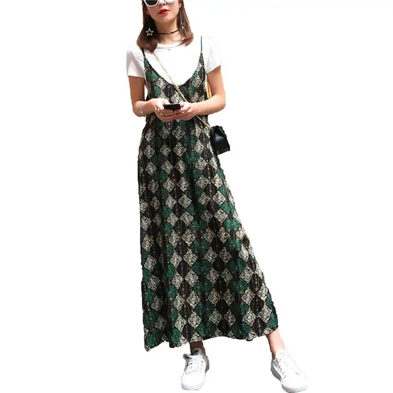 

2019 Summer New Pregnancy Clothes Sets Maternity T-shirt+Print Flower Sling Dress Suit Pregnant Women Casual Chiffon Set Q903