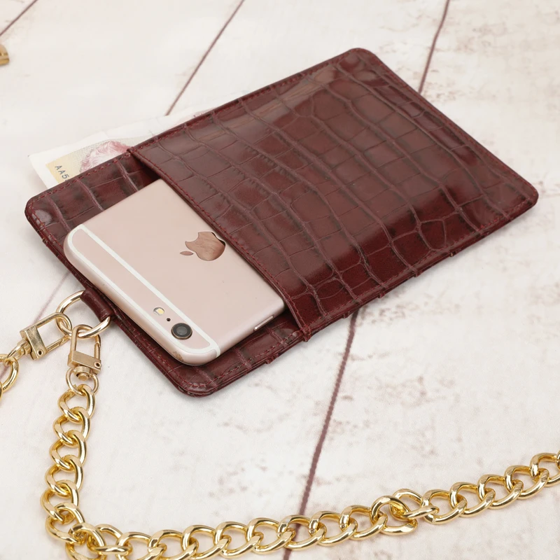 Genuine Leather Mobile Phone Card Holder Embossed Serpentine Leather Phone Wallet Python Leather Pouch With Lanyardr Phone Bag