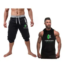 Фитнес-шорты+ жилет с капюшоном для бега Повседневная тренировочная одежда мужские шорты лето модный костюм мужские повседневные длинные шорты