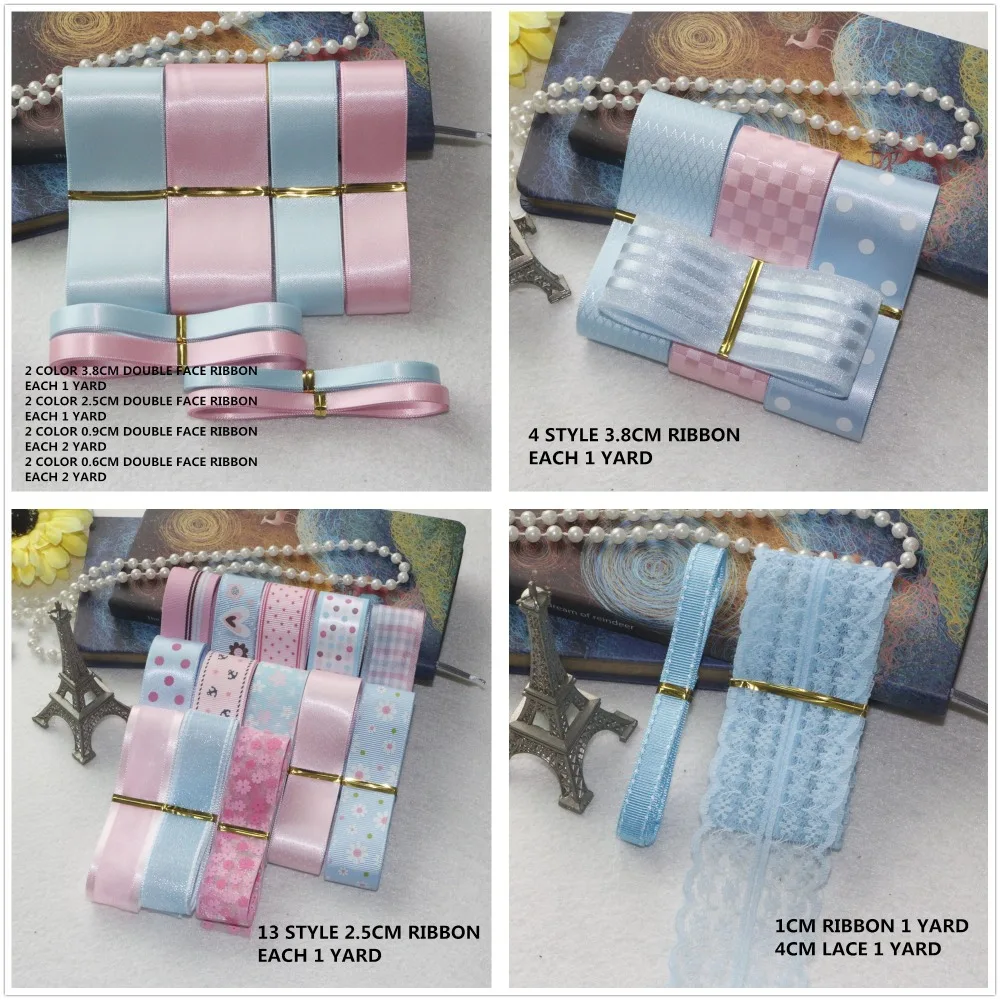 31 Yards/Set DIY Hair Bow Material Pink & Light Blue Color Mix Ribbon Set ribbon decoration ribbon supplies velvet ribbon