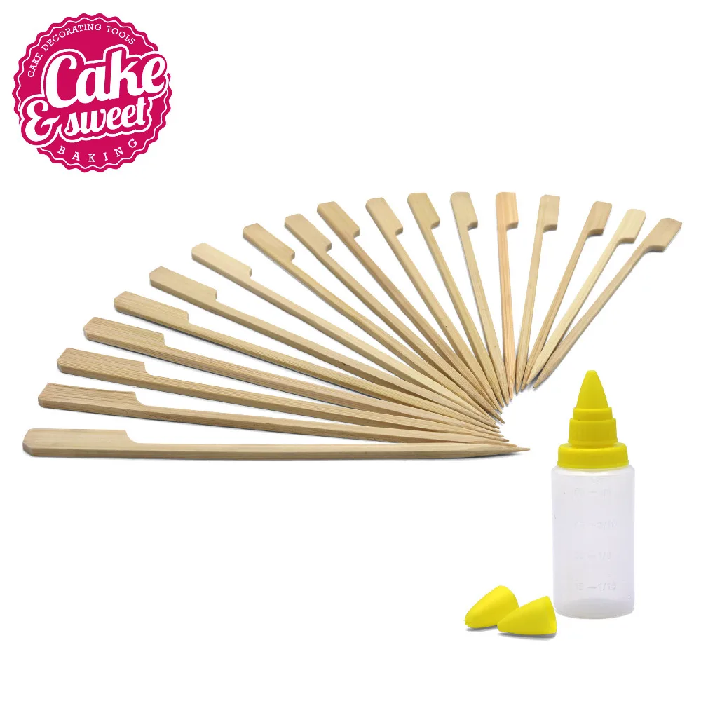 100/200pcs 4.7" Bamboo Paddle Skewers Barbecue Party Food Picks Buffet Fruit Fork Disposable Gill Tools gift cream bottle