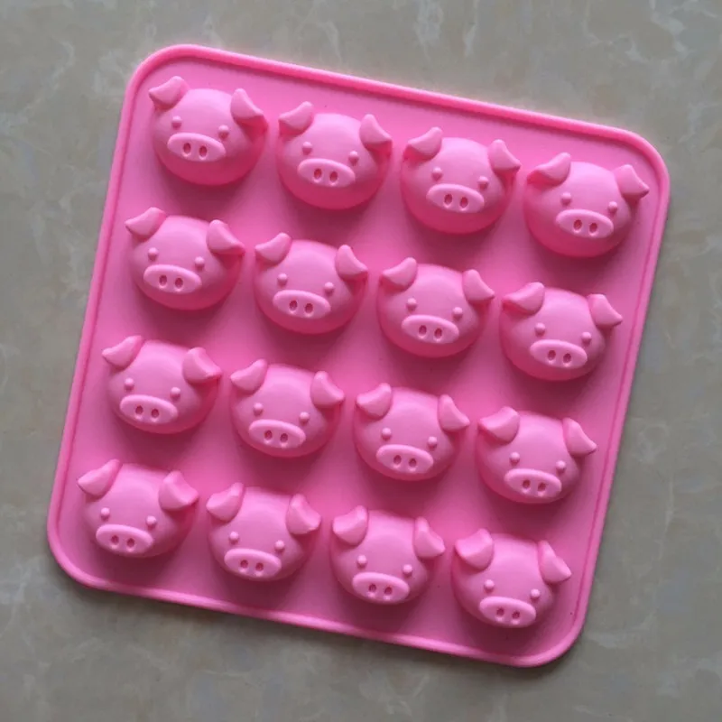 

16 Cav Cake Mold Soap Mold Pig Head Flexible Silicone Mould For Jelly Candy Chocolate DIY M012