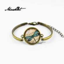 Мардерет Винтаж Стрекоза стеклянный браслет из кабошона ювелирные изделия браслеты ручной работы стеклянный круглый кулон ретро браслет подарок для нее