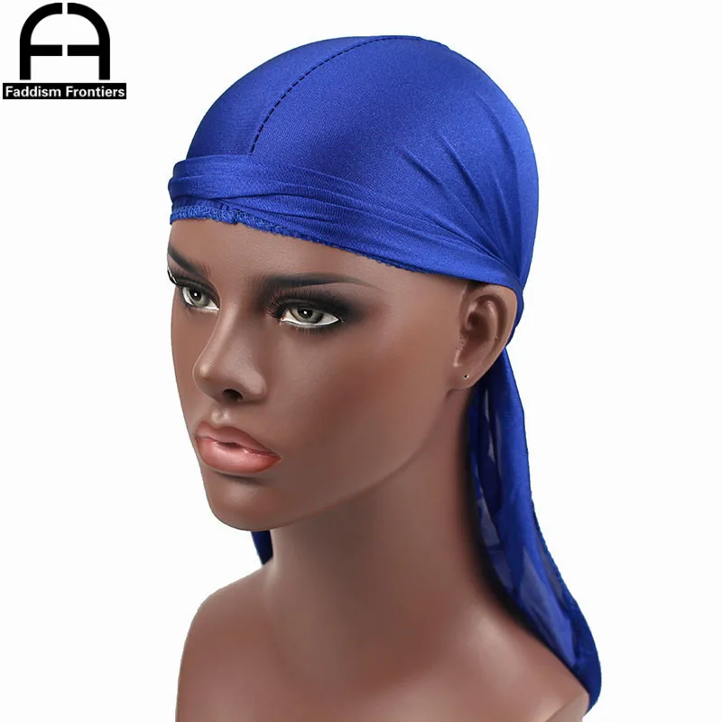 Новая мода Для мужчин атласная Durags Бандана тюрбан шляпы парики дышащая Durag головной убор для байкеров оголовье пиратская шляпа аксессуары для волос - Цвет: Синий