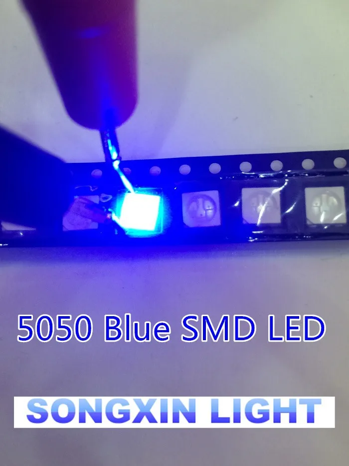 50 шт. SMD 5050 Синий светильник светодиодный Диод высокой мощности супер яркий PLCC-6