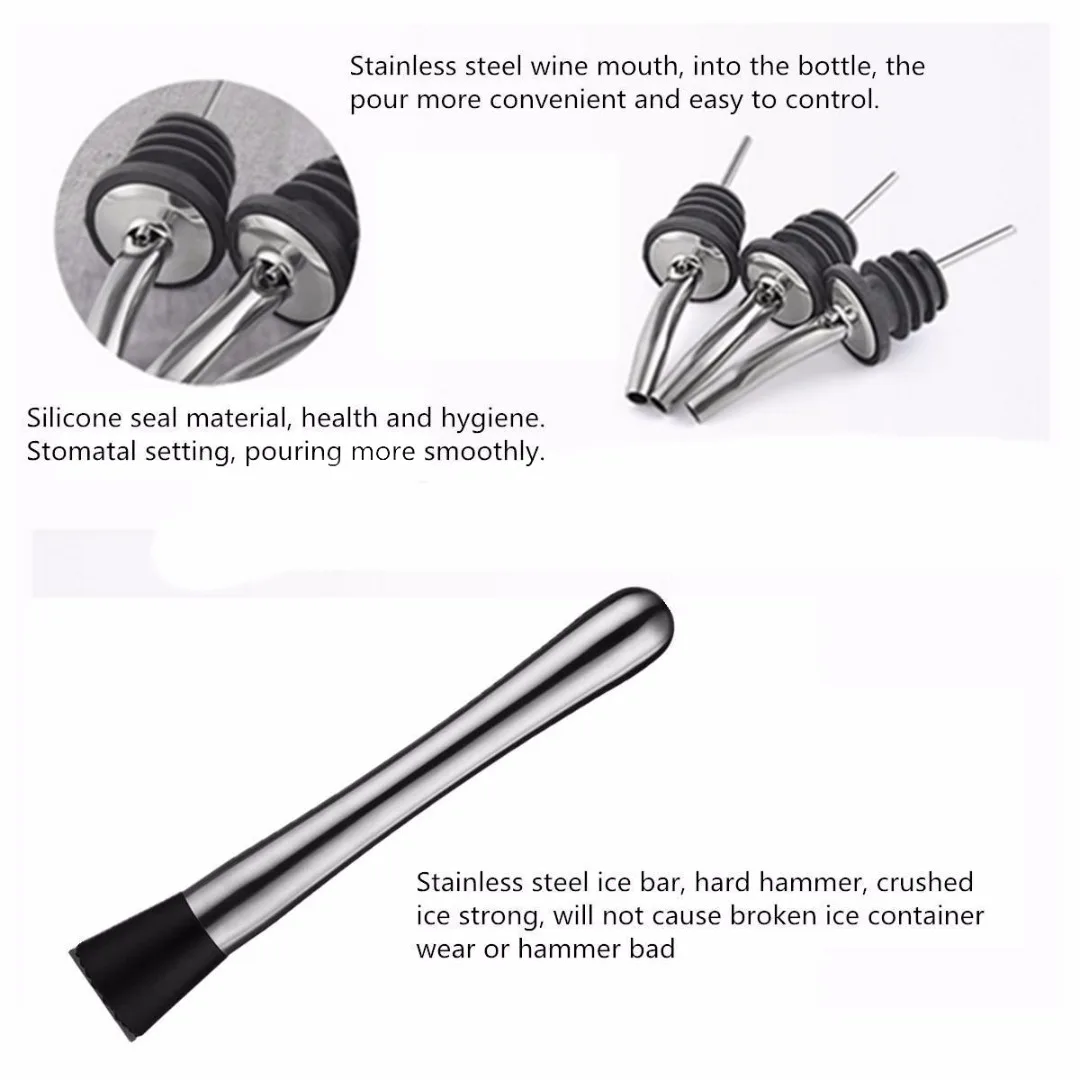 14Pcs Cocktail Shaker Set Drinks Strainer Bottle Opener Maker Mixer Bar Tool  Bartender Tool