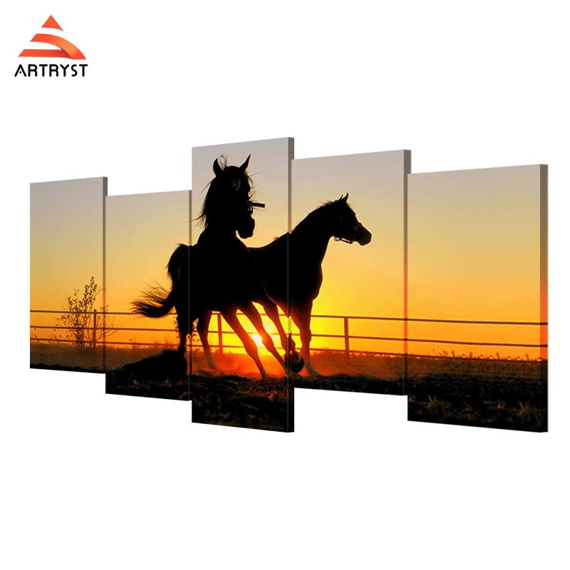 Artryst Sunset Dusk landscape Animal Hores on Canvas Wall Art Prints for Living Room Ideas HD Pictures Decoration framed LC025