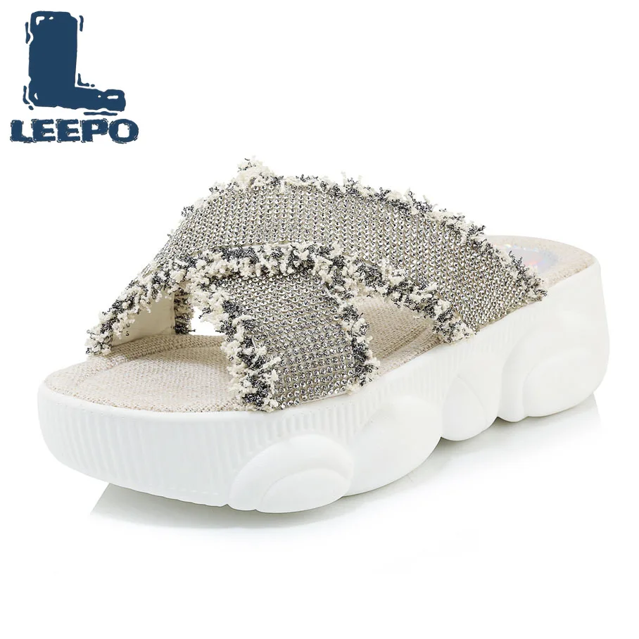 

LEEPO Summer Slippers Women Platform Ultra-light Crystal Comfort Flats Platform Sandals Shoes Woman Large Size Fashion Slides