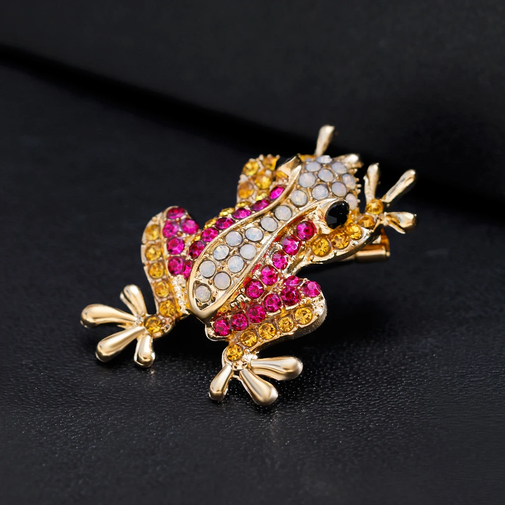 Натуральный опал стразы металлический сплав лягушка животное Броши для женщин