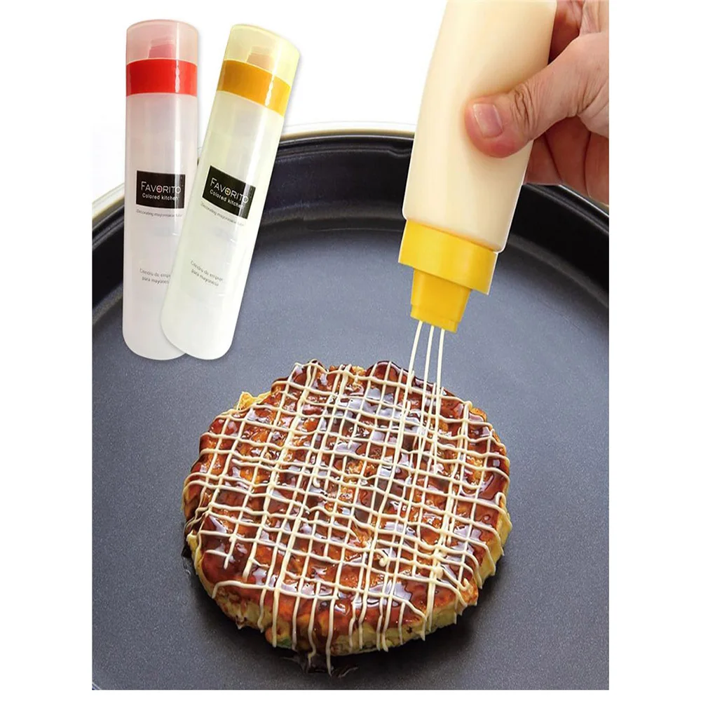 

300ml Salad Dressing Squeeze Bottle Sauce Ketchup 4 Holes Refillable Squeeze Bottles Condiment Dispenser With Cap Kitchen Tools