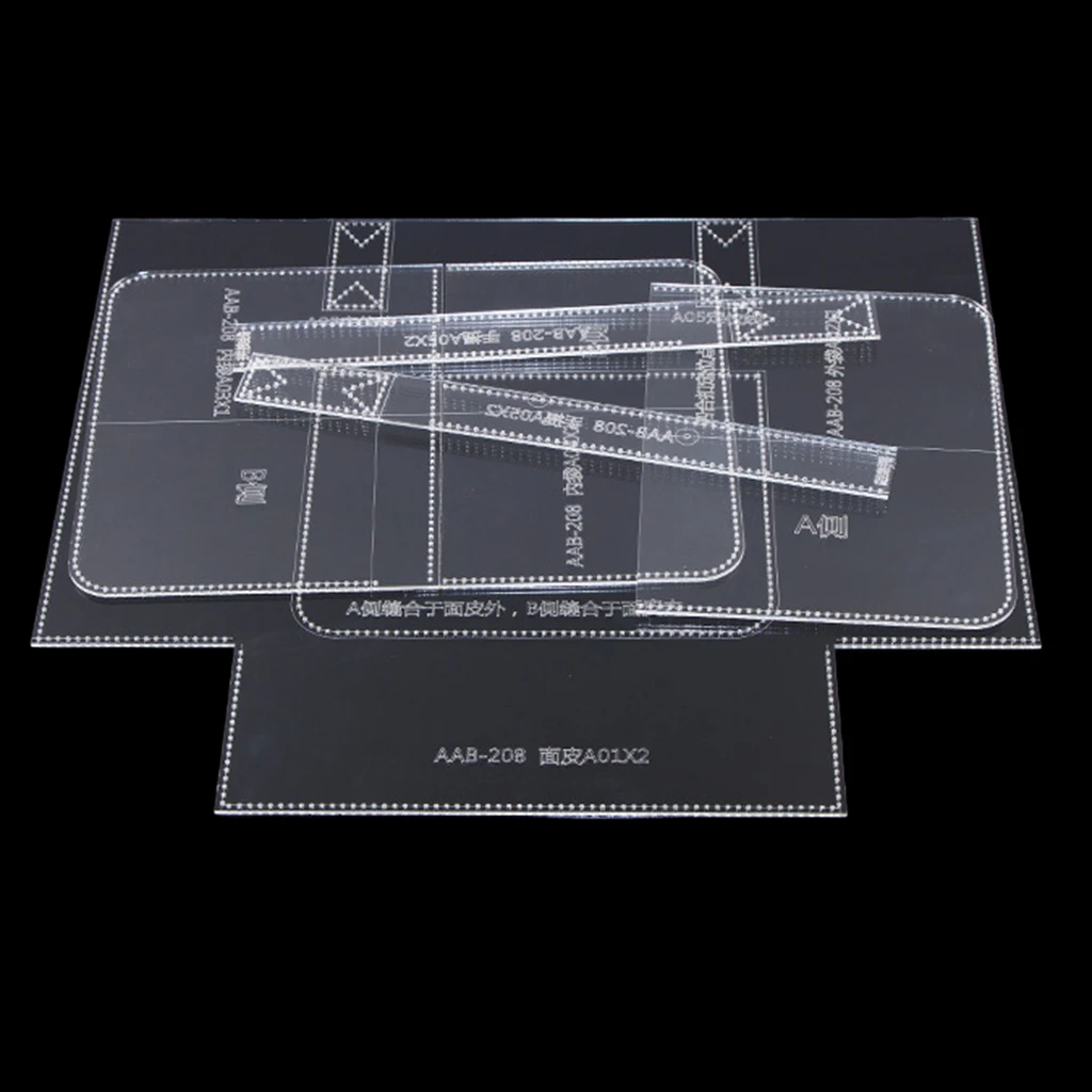 Pack of 6pcs Acrylic Stencil Clear Templates Tote Bag Pattern Leather Craft DIY Sewing Accessory