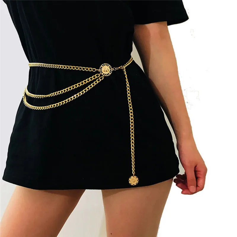 

Fashion Tassel Belt Chain For Women Round Pendant Sun Flower Female Belly Aluminum Alloy Dress Waist Chain Clothes Accessories