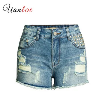 

2019 Fashion Lady Jeans Rivet Ripped Denim Shorts Women Sexy Summer Short Jeans Mini Womens Shorts