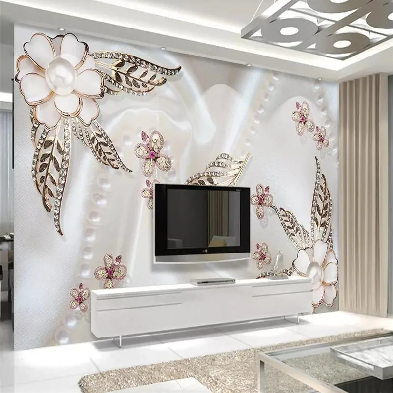 

Жемчужный Цветок золотой лист цветок Романтический ТВ Фон Стена профессиональное изготовление фрески пользовательские фото обои