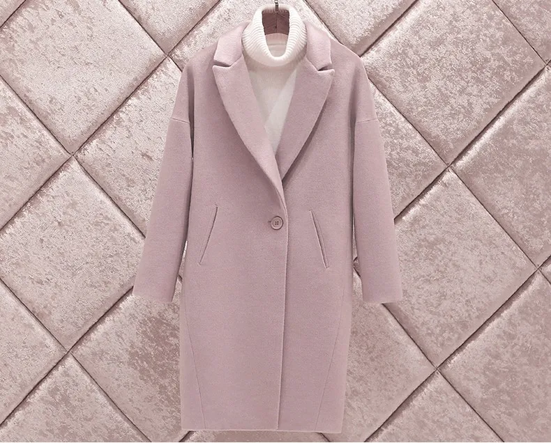 Новое поступление весна Для женщин шерстяные куртки средней длины свободные с длинным рукавом Однобортный розовый Шерстяное пальто для женщин CJJ0005