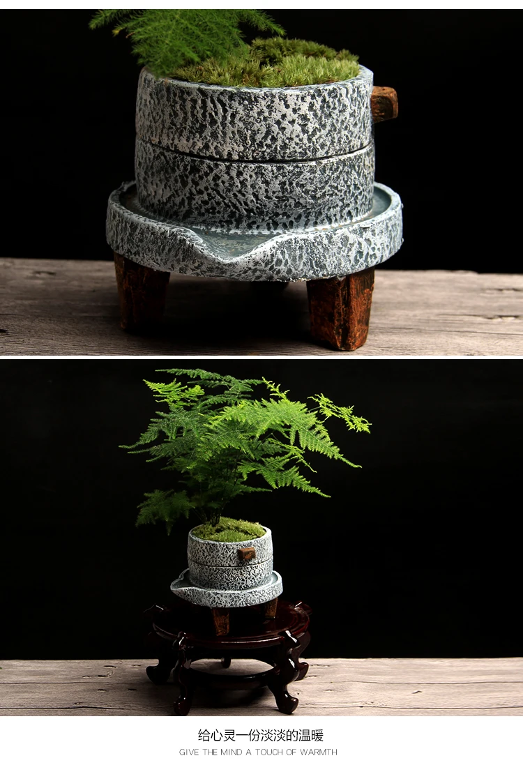 Маленькая каменная мельница креативный цементный цветочный горшок зеленый горшок для растений маленький бонсай горшок домашний интерьер Ретро горшок для суккулентов