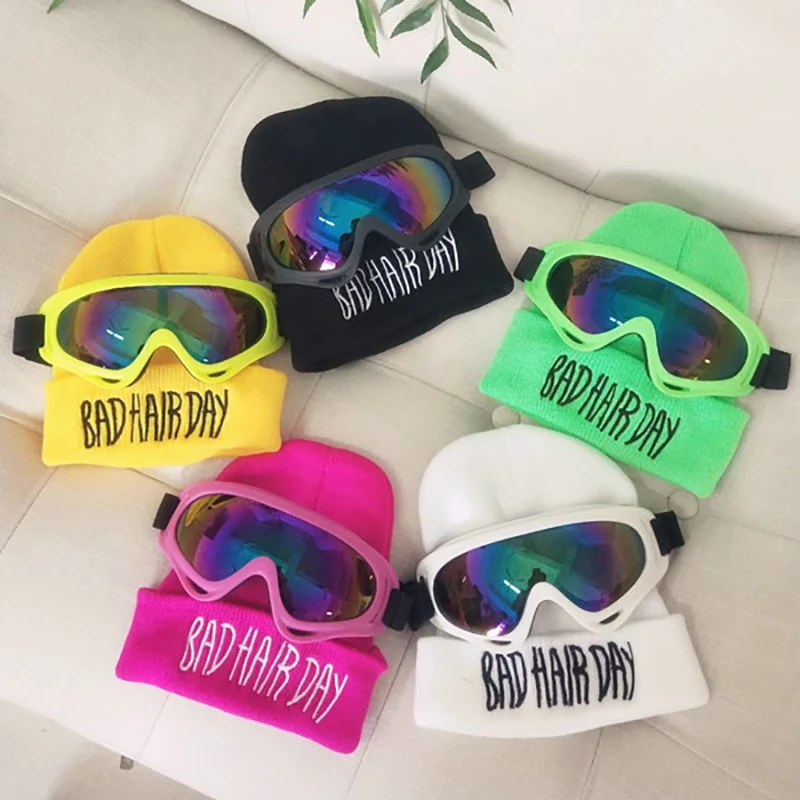 

Winter Fashion Warm Kid's Knitted Hats Iocomotive Letters Embroidery With Glasses Warm Wool Cap Children's Winter Beanies