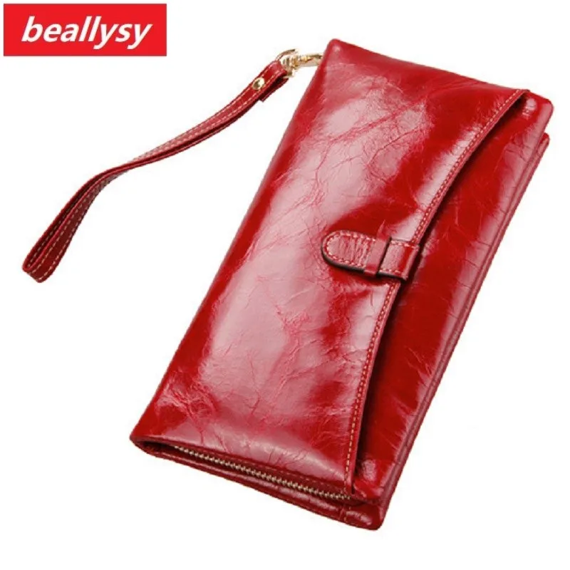

Genuine Leather Womens Wallet Oil Wax Leather Clutch Bag Women Long Wallets Ladies Coin Purse Wallet Female Carteira Feminina