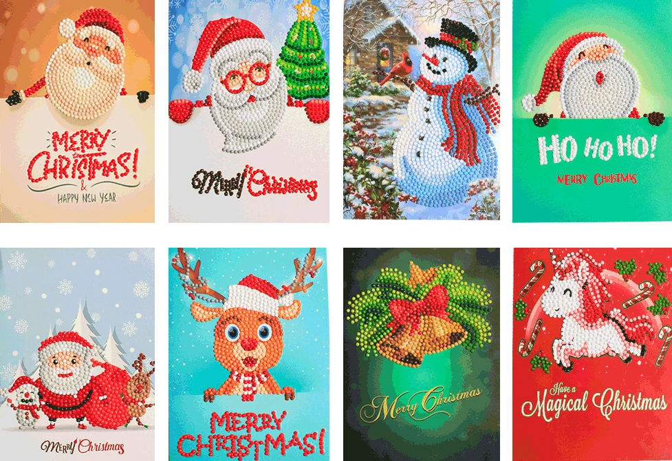 

2019 Diamond Painting Cartoon Mini Santa Claus Merry Christmas Paper Greeting Postcards Craft DIY Kids Festival Greet Cards Gift