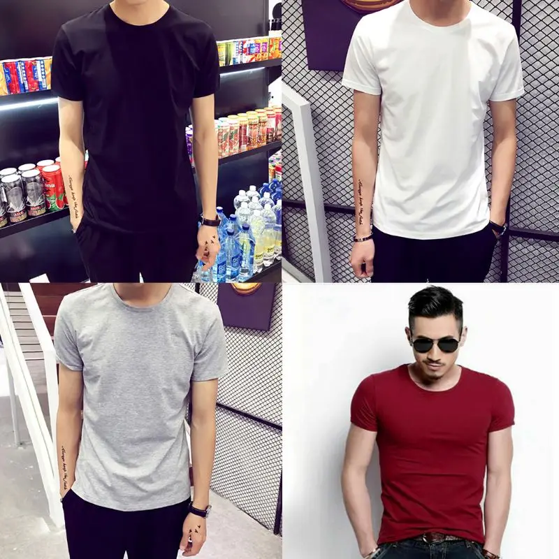 

4 Colors Mens Trendy Short Sleeve T-Shirts Classic Basic Solid Color Workout Sports Blouse Casual Slim Fit O-Neck Pullover Tops