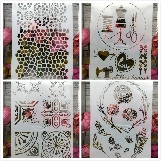 

4Pcs/Set A4 Leaves Texture Sewing DIY Layering Stencils Painting Scrapbook Coloring Embossing Album Decorative Card Template