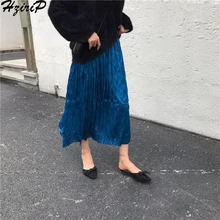 Hzirip Горячая новинка весна лето женская юбка тонкая винтажная простая Высокая талия тонкая плиссированная универсальная элегантная юбка 3 цвета