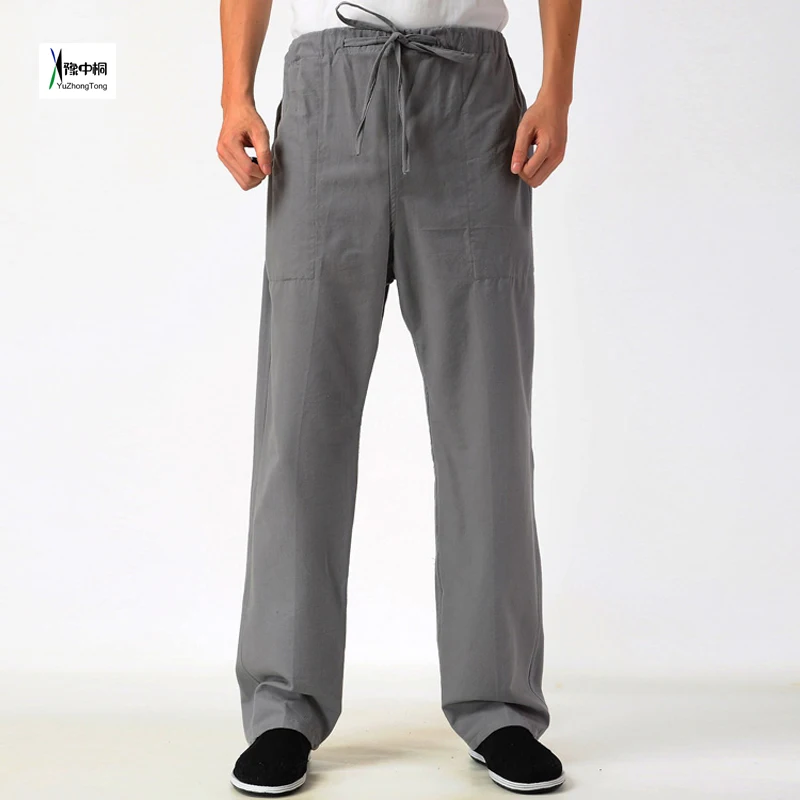 Men 100% Linen Cotton Chinese Casual Baggy Summer Fashion Kongfu Pants Trousers